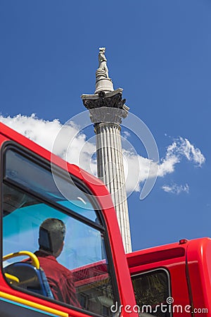 Tourist on Red Bus Looking at Nelson`s Column London England Editorial Stock Photo